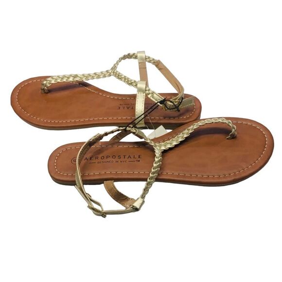 NWT Aeropostale Gold Skinny Braid T-Strap Sandals - Size 6 - Picture 6 of 9